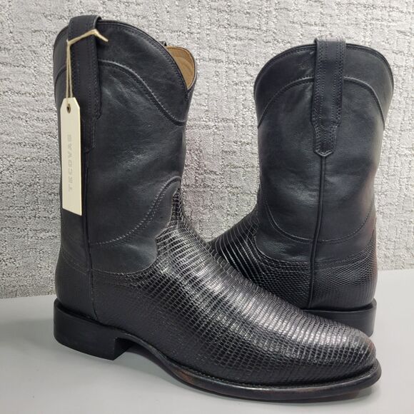 Tecovas The Earl Mens Size US 12.5D Obsidian Lizard Leather Pull-On Roper Boots main image 10